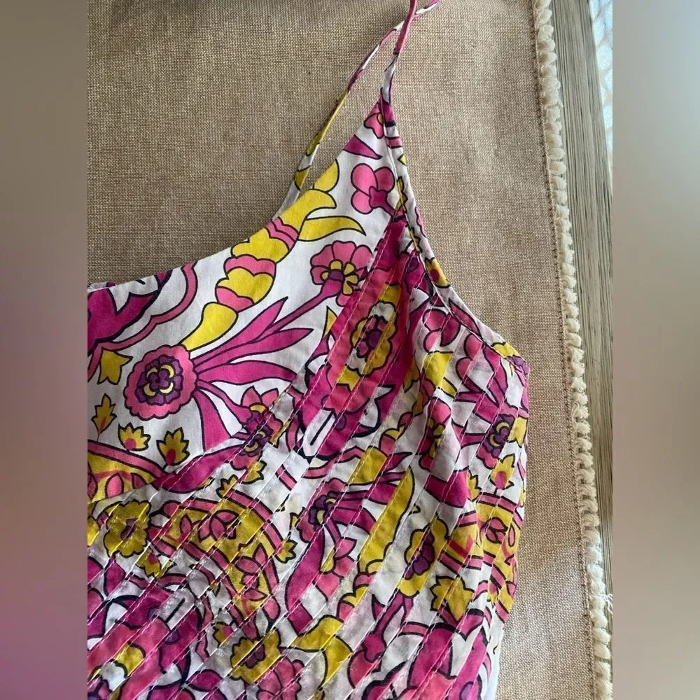 Tory Burch Sun Dress Pink Yellow Floral Alhambra Malta Sleeveless Size 6